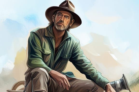 Hyperrealistic Cowboy on Wagon in Oregon Trail