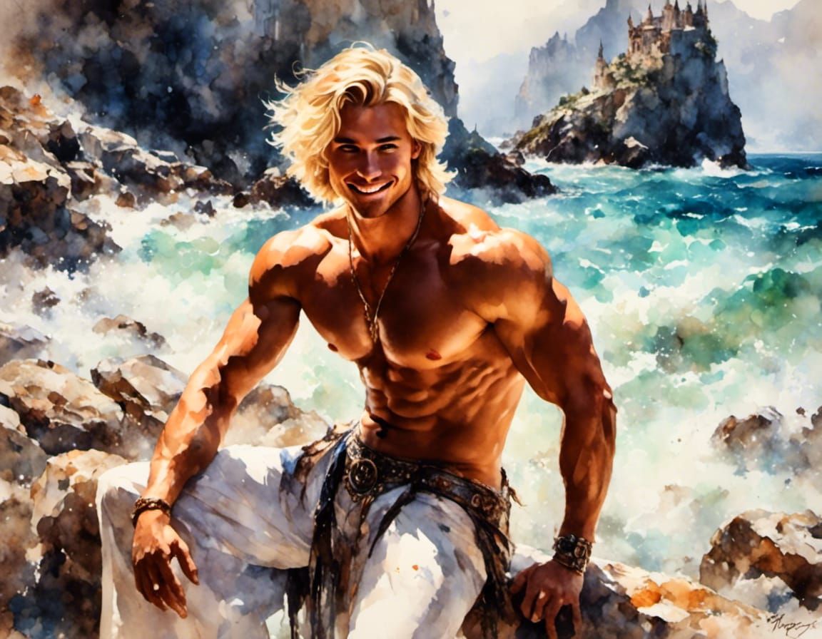 Charming Blonde Prince Portrait on Beach