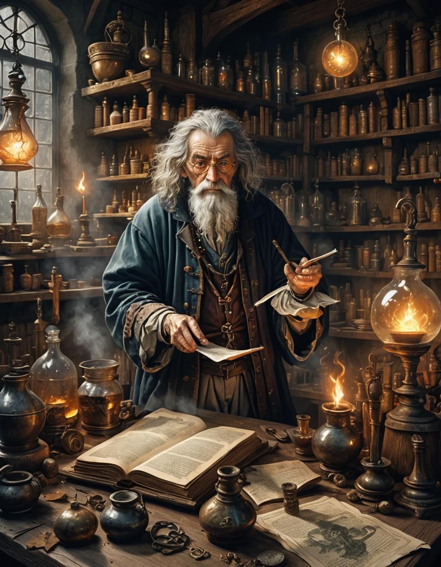Medieval Alchemist's Laboratory with Magical Light
