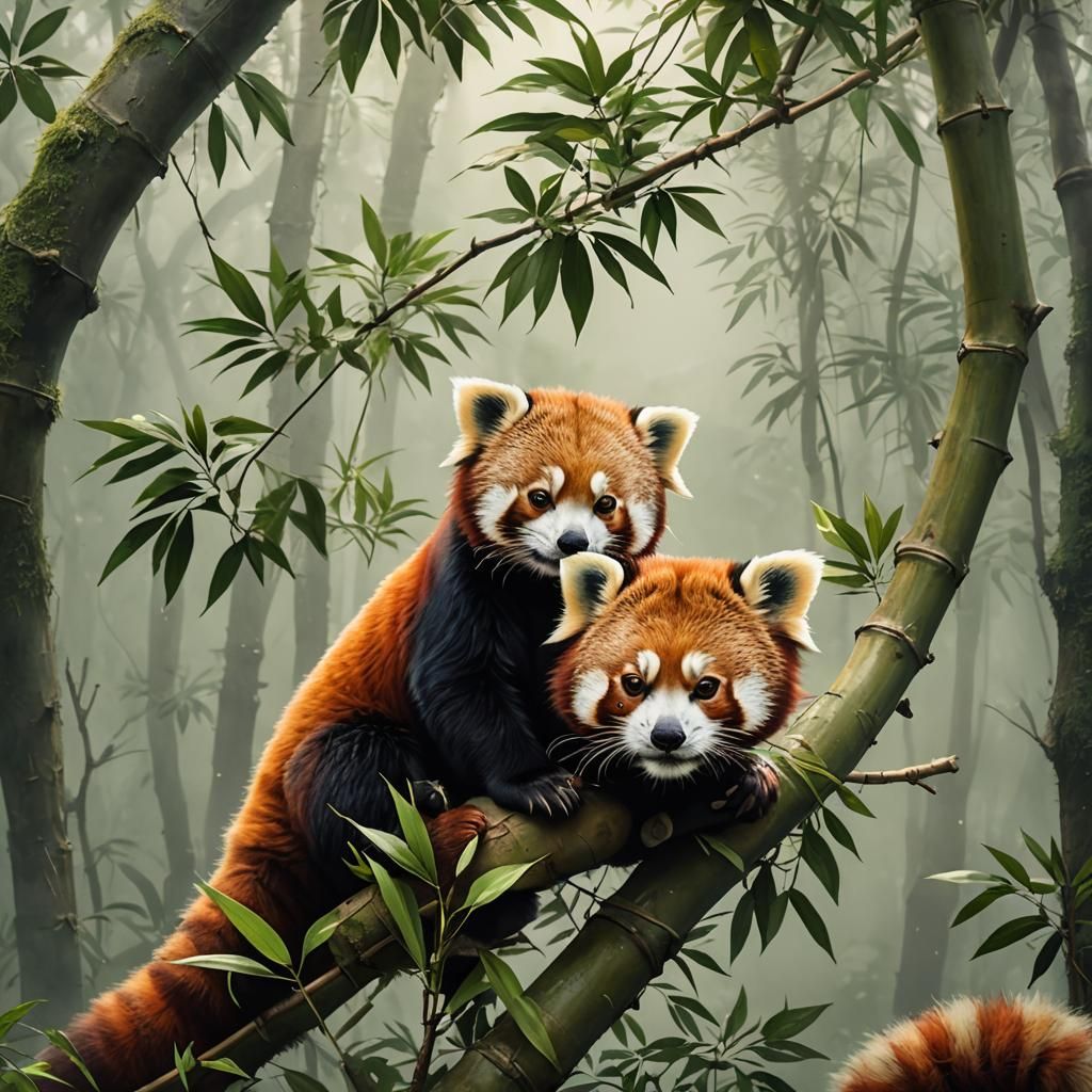Red Panda in Misty Forest: Wildlife Illustration