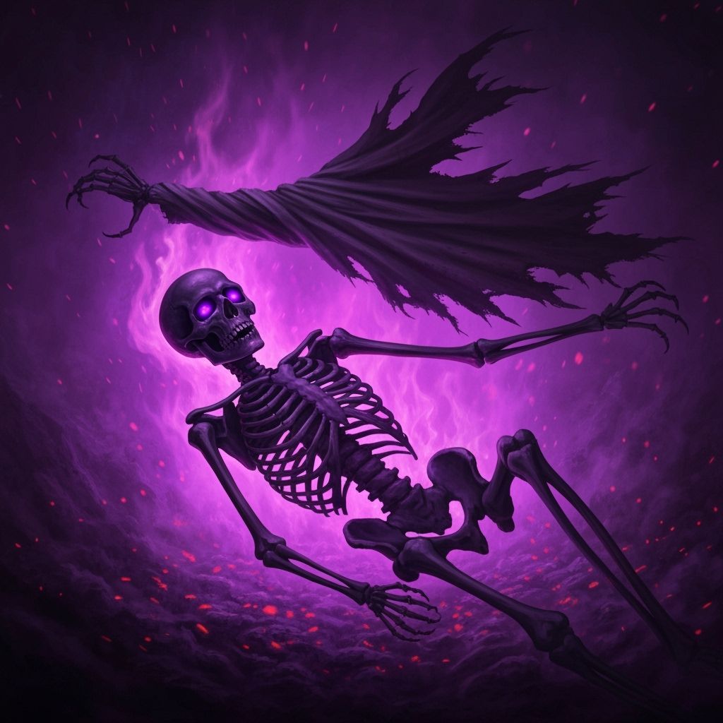 Charred Skeleton in Purple Inferno: Dark Fantasy Art
