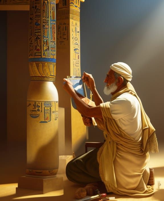 Egyptian Painter Creating Fresco, Detailed Concept Art