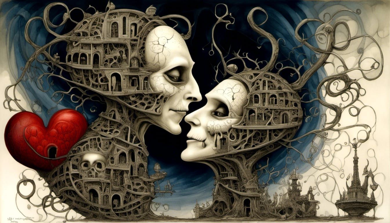 Blueprint Heart Labyrinth in Pen and Ink