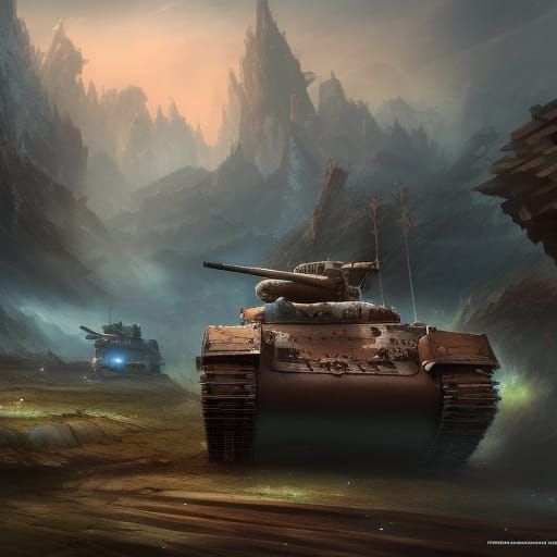 Detailed Tank Matte Painting in Fantasy Style