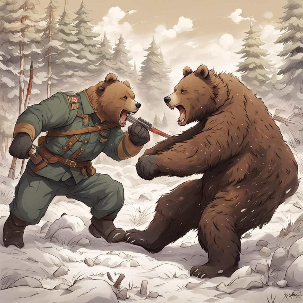 Epic Bear Fight in Anime Style