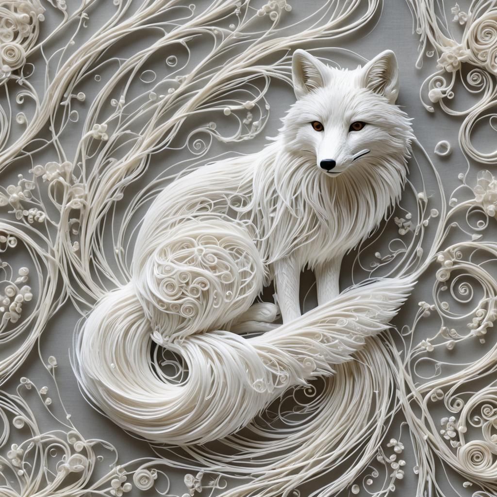 Ethereal Fox Formed From Silky White Threads