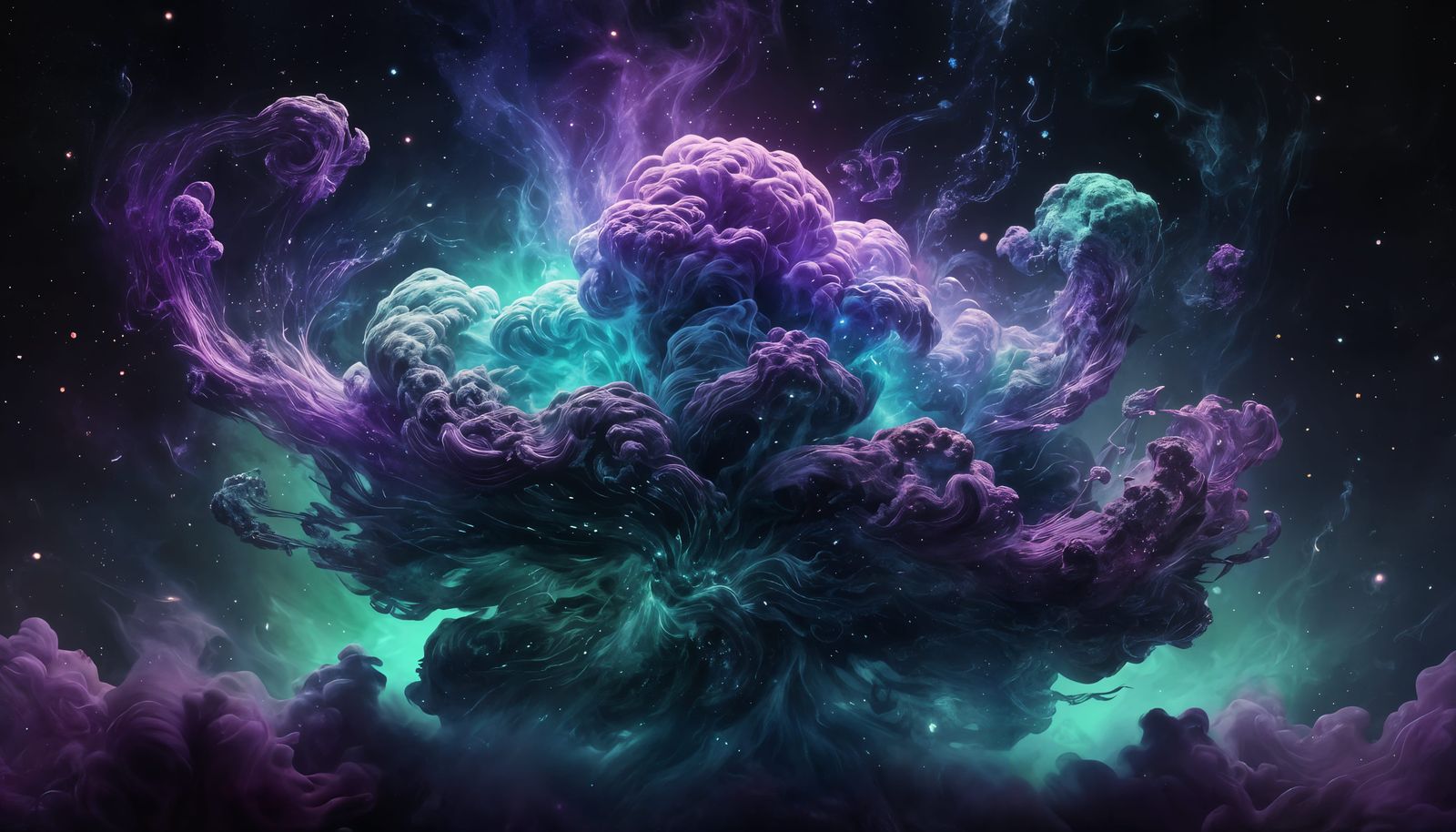 Holographic Cosmic Smoke Illustration in Mixed Media