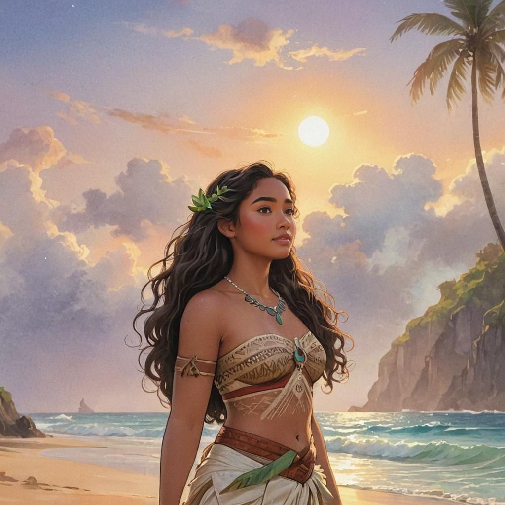 Moana Portrait in Soft Watercolor Style