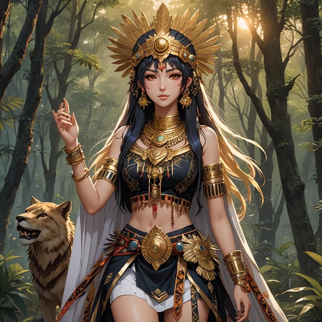 Sumerian Goddess in Twilight Forest, Anime Style