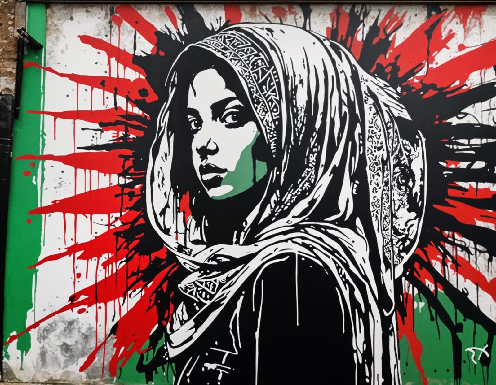 Palestinian Defiance: Graffiti Mural Portrait