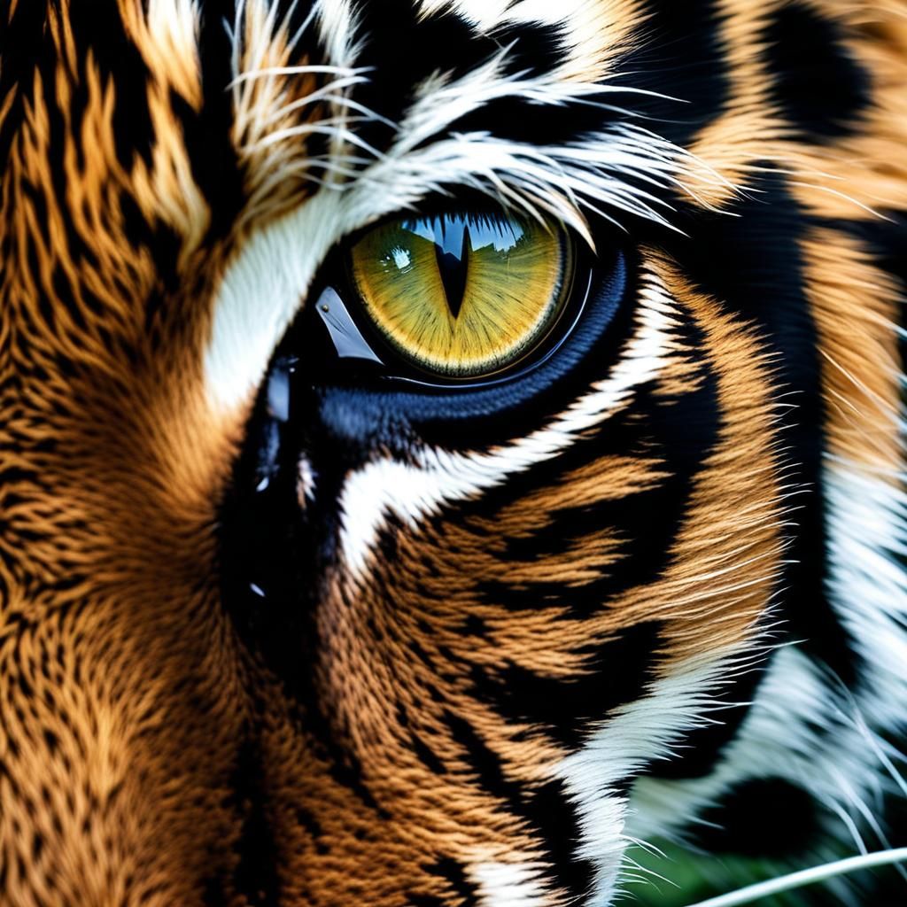 Bengal Tiger Eye Reflecting Tropical Forest: Macro Photograp...
