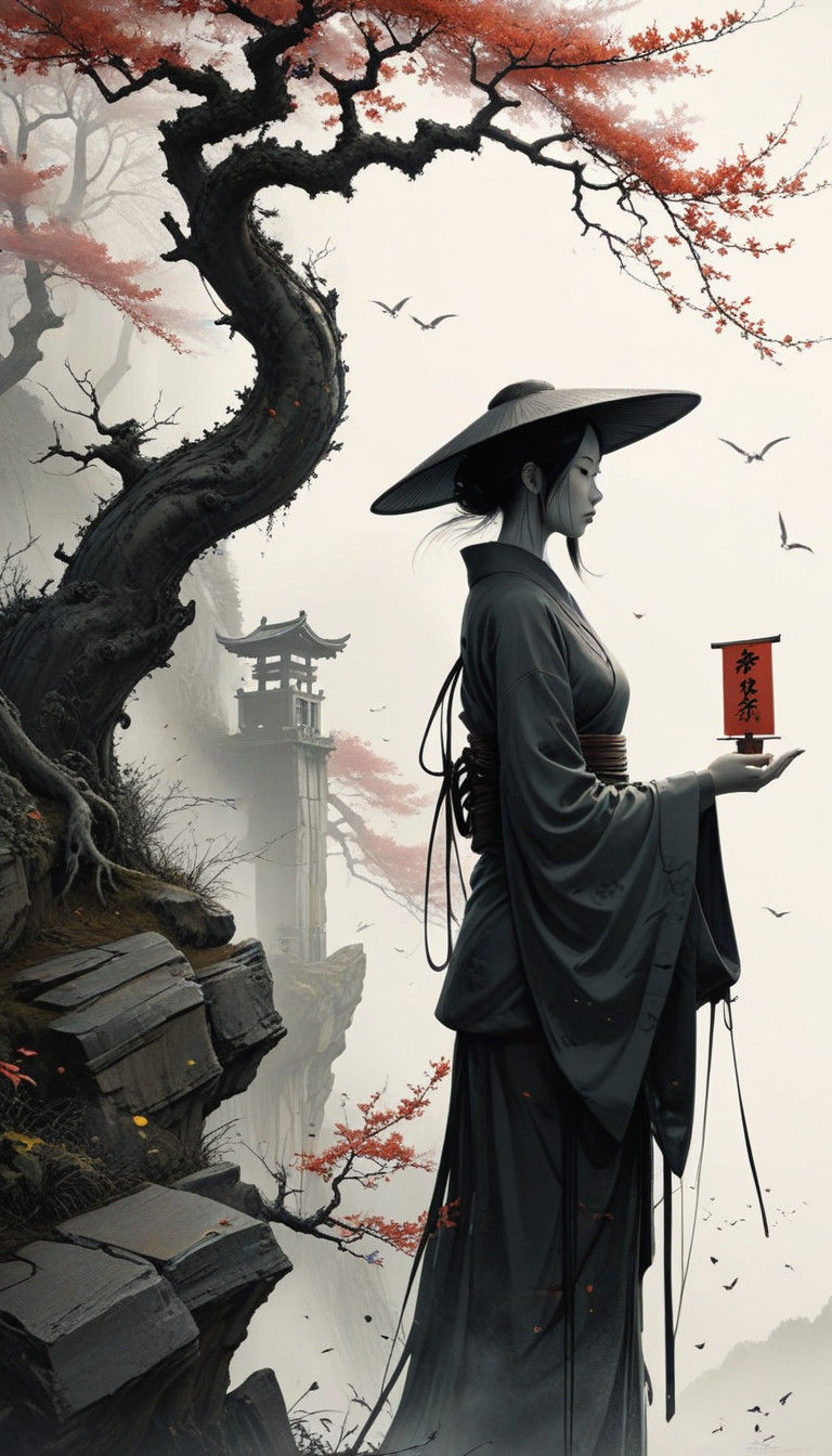 Ethereal Anime Characters Amidst Torii Gates