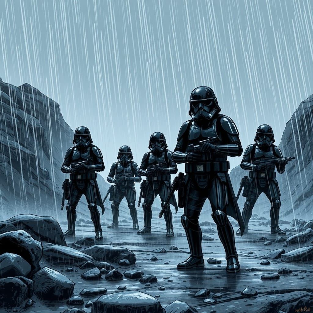 Darktroopers on Rocky Terrain in the Rain