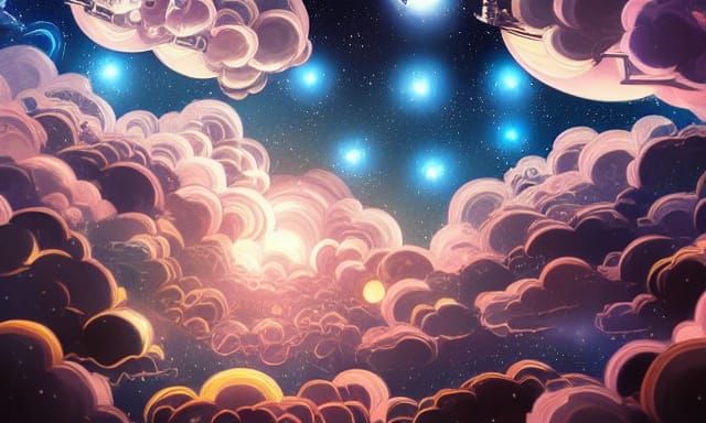 Cosmic City in Outer Space Painting