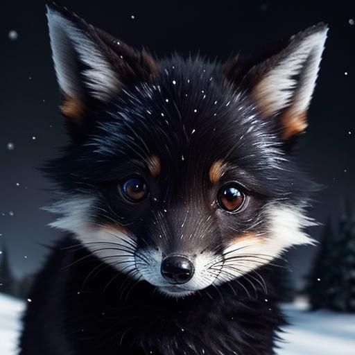 Eerie Winter: Adorable Fox Cub Portrait with Glowing Eyes