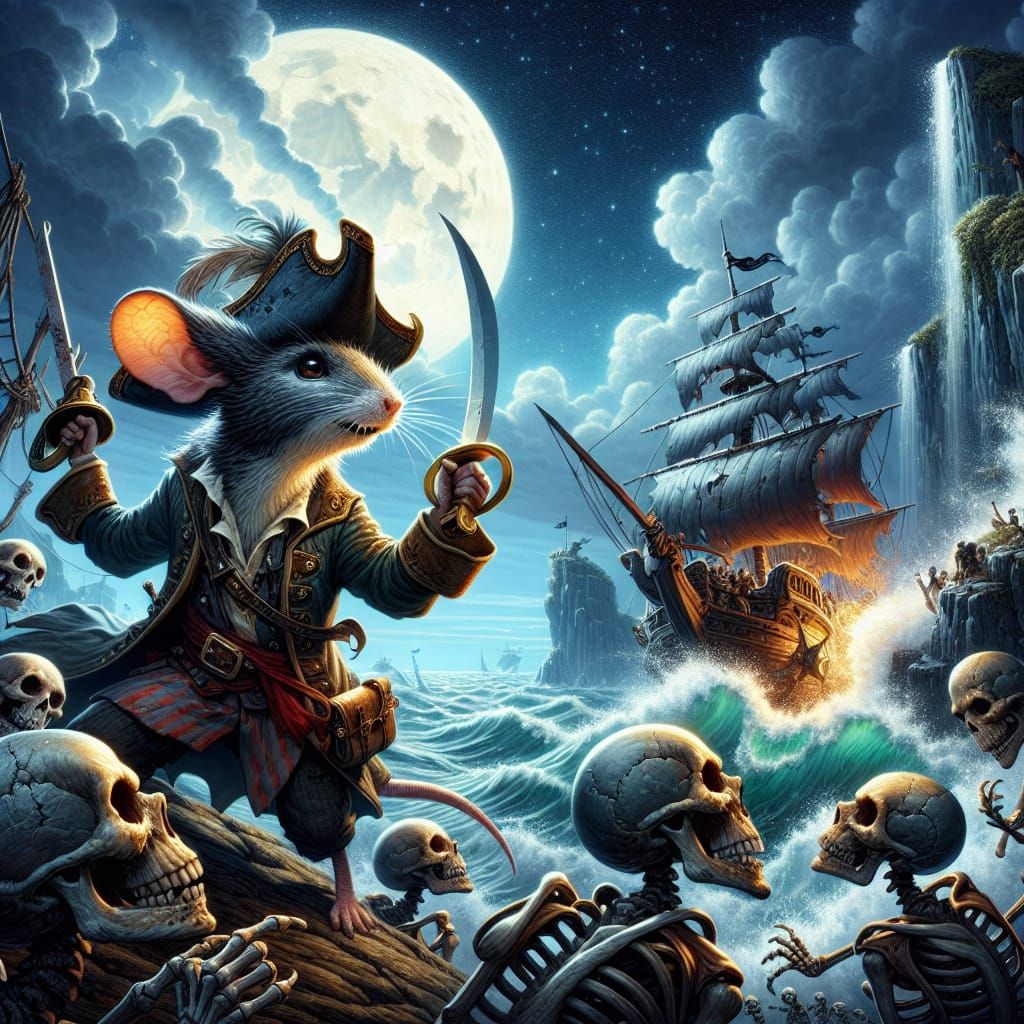 Mouse Pirate Battles Skeletons on Phantom Island
