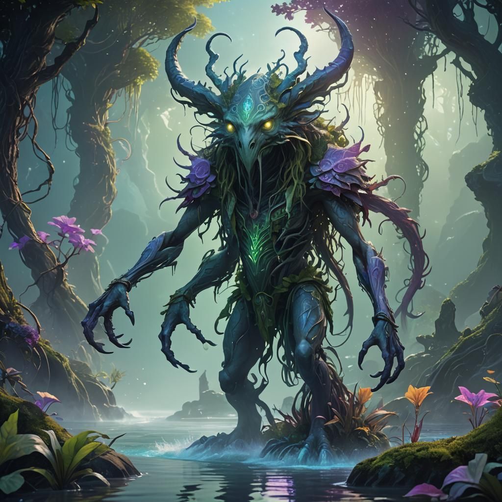 Deformed Creature in High-Fantasy Art Nouveau Style