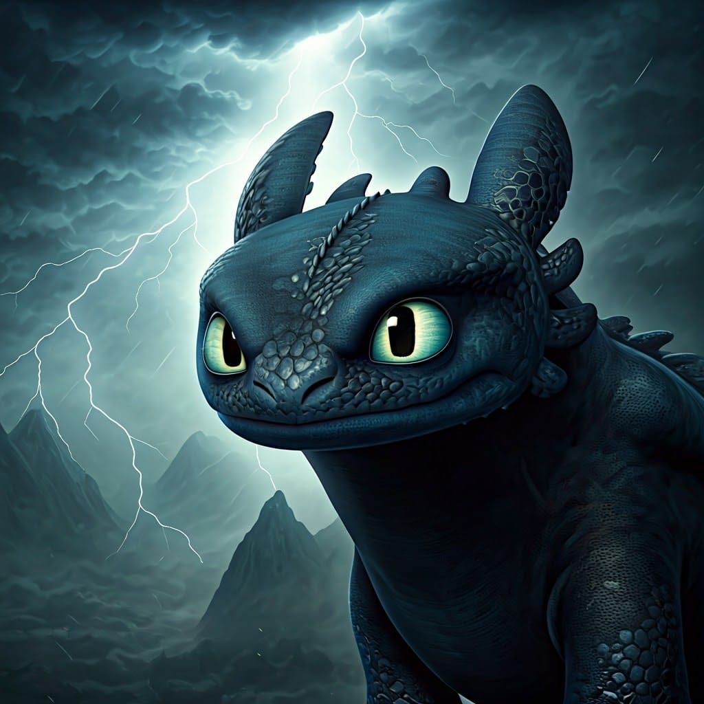Epic Night Fury Dragon in Turbulent Stormy Skies