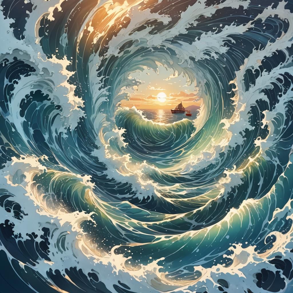 Anime Whirlpool Drags Boat to its Doom