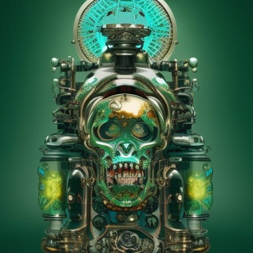 Emerald Gorilla Skull with Steampunk Elements
