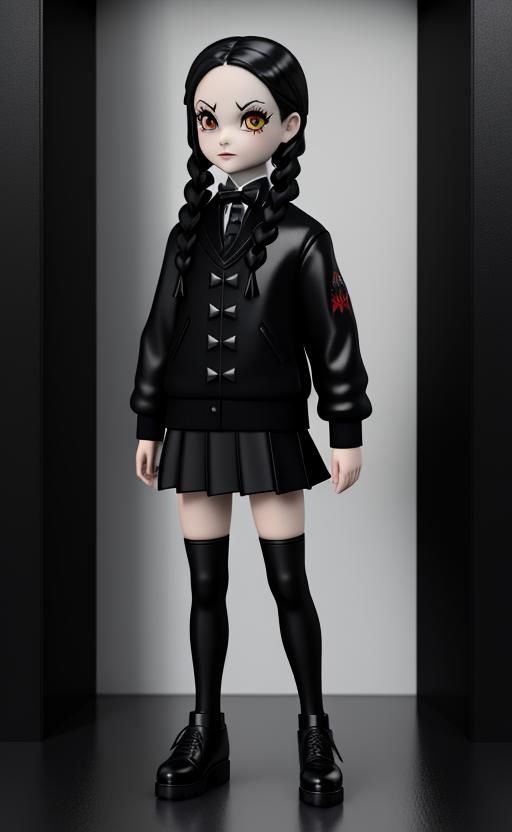 Wednesday Addams Chibi in Gothic Art Style