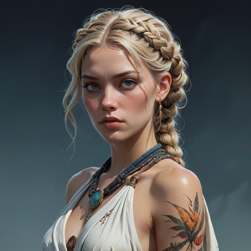 Elegant Bohemian Goddess in Roman Toga