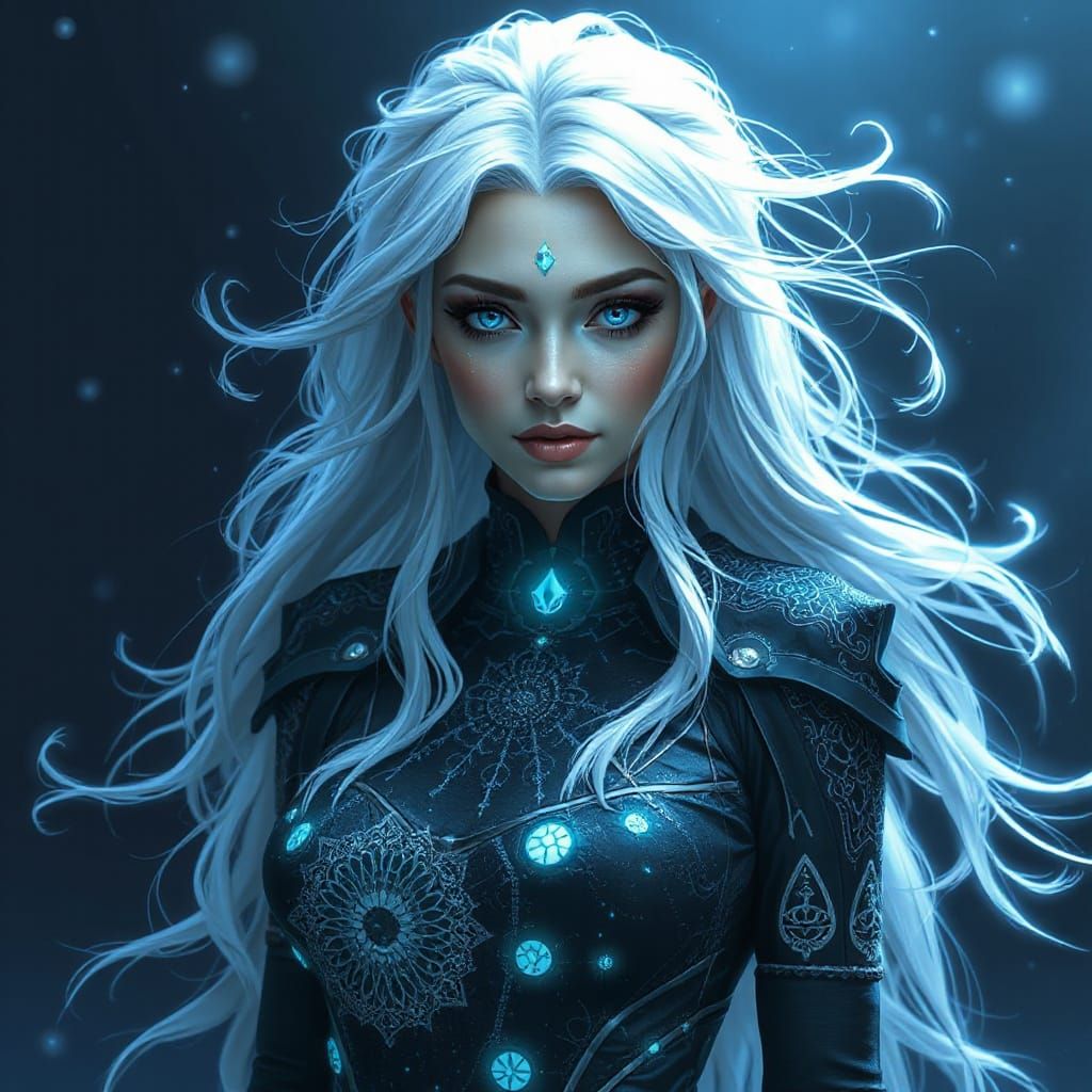 Goddess Witch in Cyberpunk Mystical Style