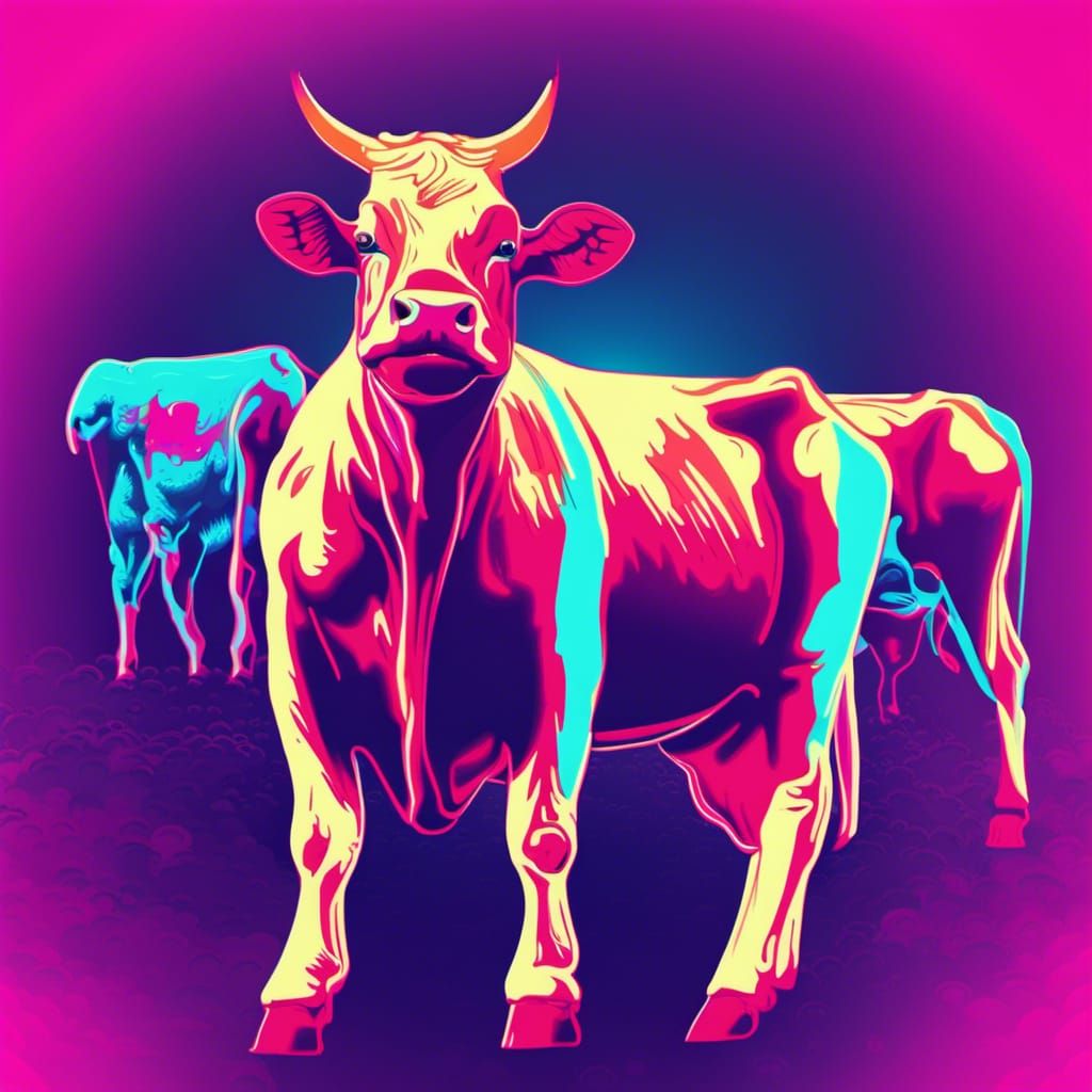 Synthwave Cow in Neon Retro Style