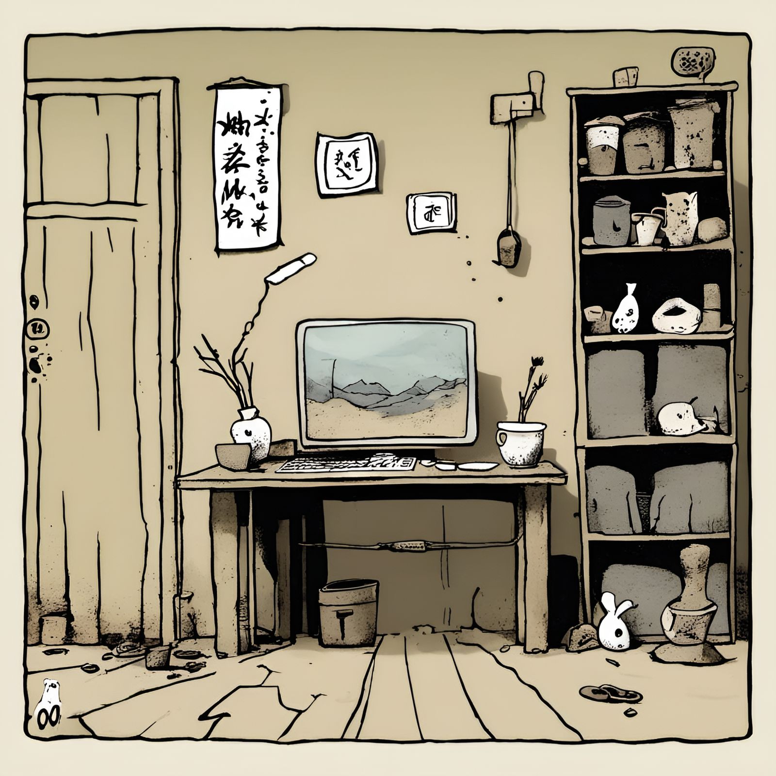 Wabi-Sabi Cartoon Style Image