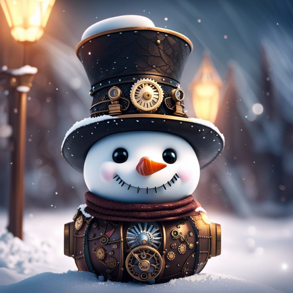 Chibi Steampunk Snowman Portrait in 8K