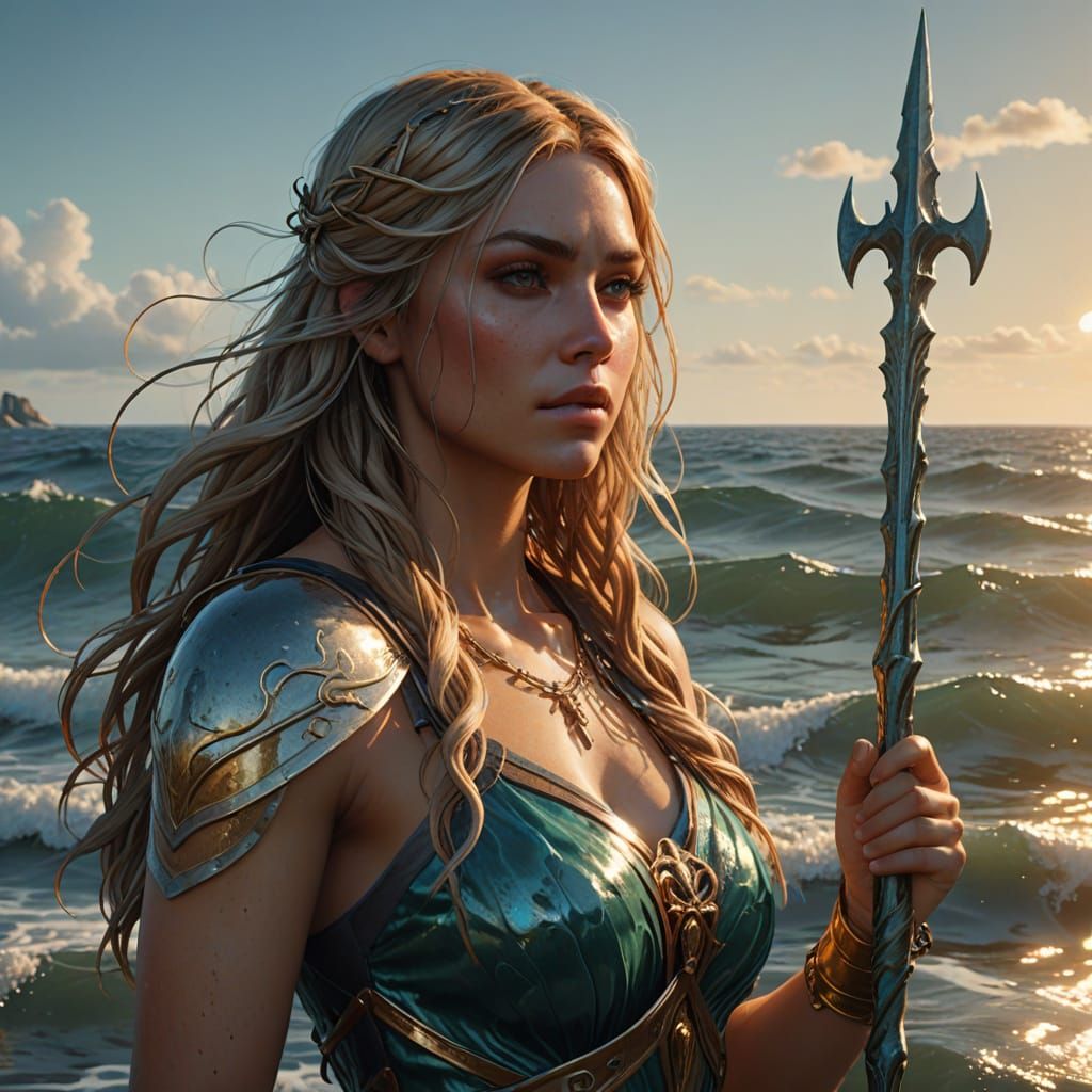 Vivid Digital Art of a Goddess by the Sea