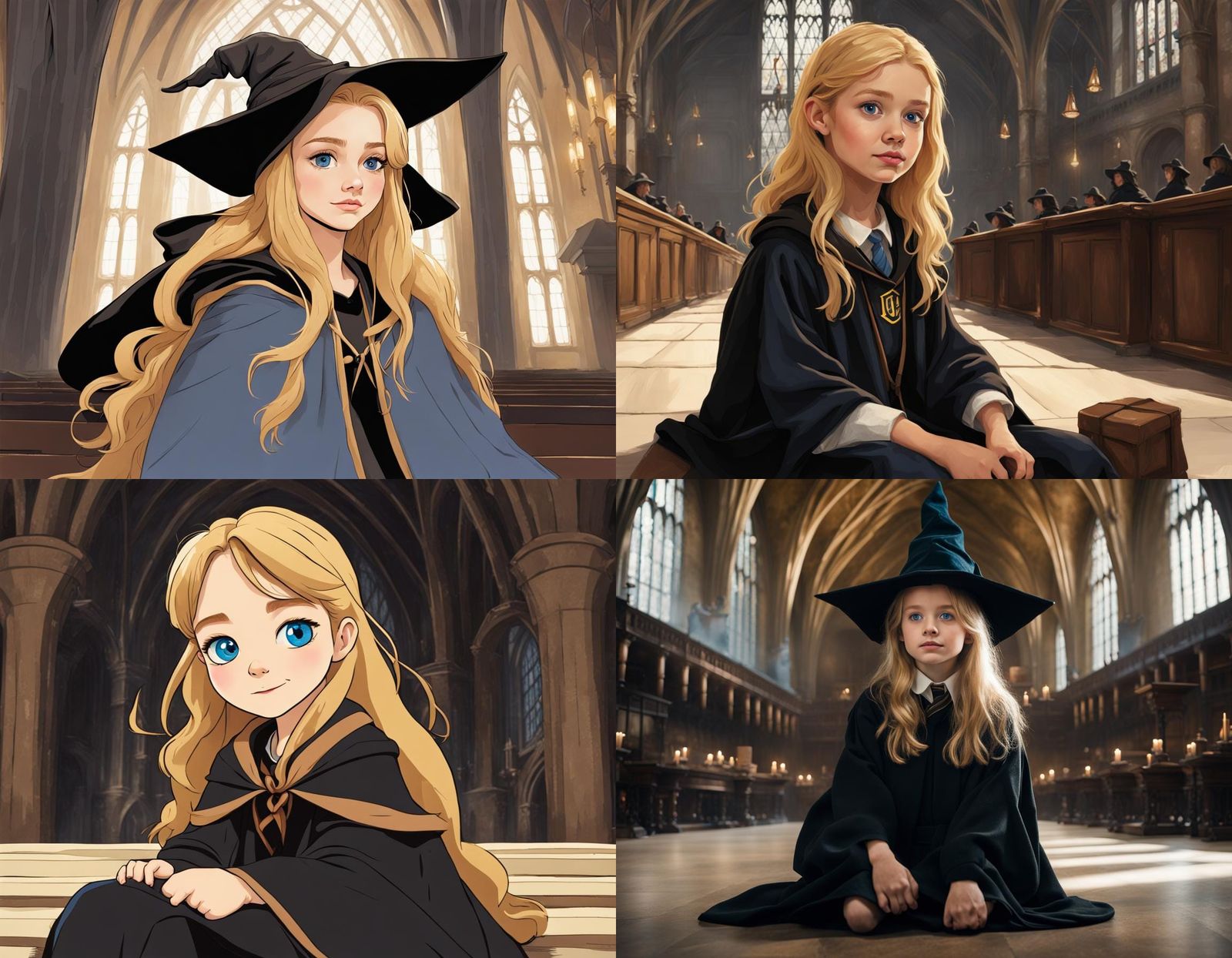 Blonde Girl at Hogwarts with Sorting Hat