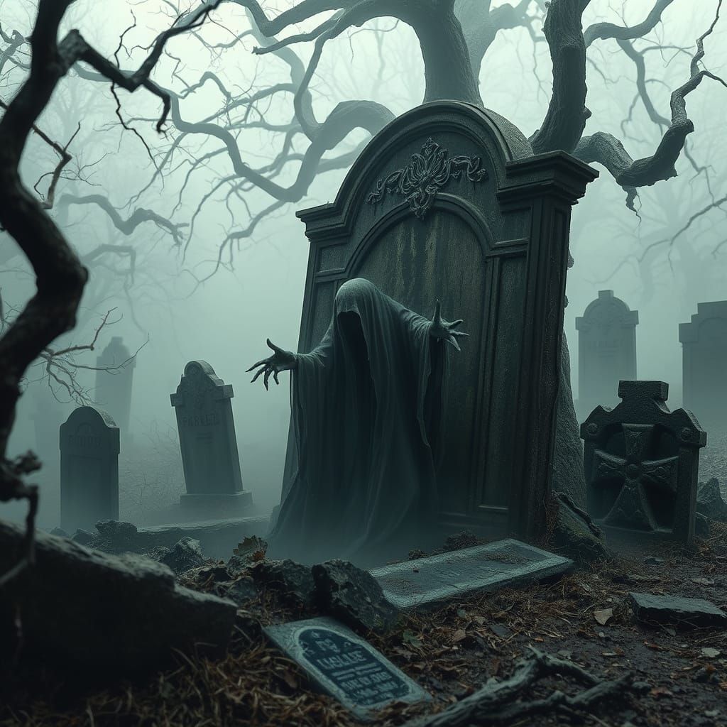 Spectral Spirit Rises from Haunted Graveyard
