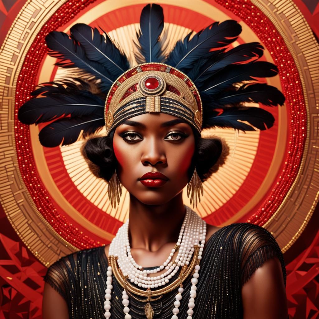 Art Deco Flapper Portrait with Circular Background