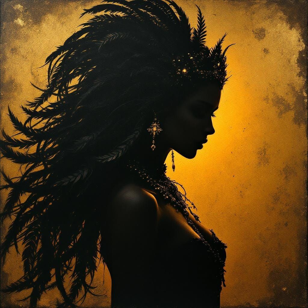 Dramatic Silhouette Portrait with Golden Accents
