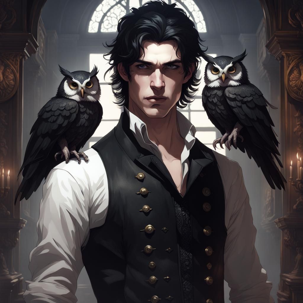 Gothic Young Man with Mask in Dark Room