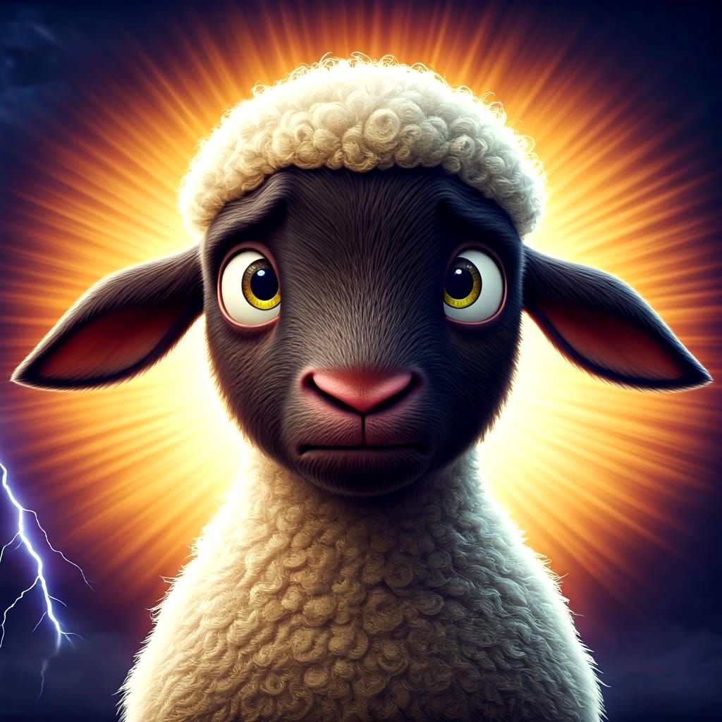 Nervous Lamb in Thunderstorm: 3D Digital Art