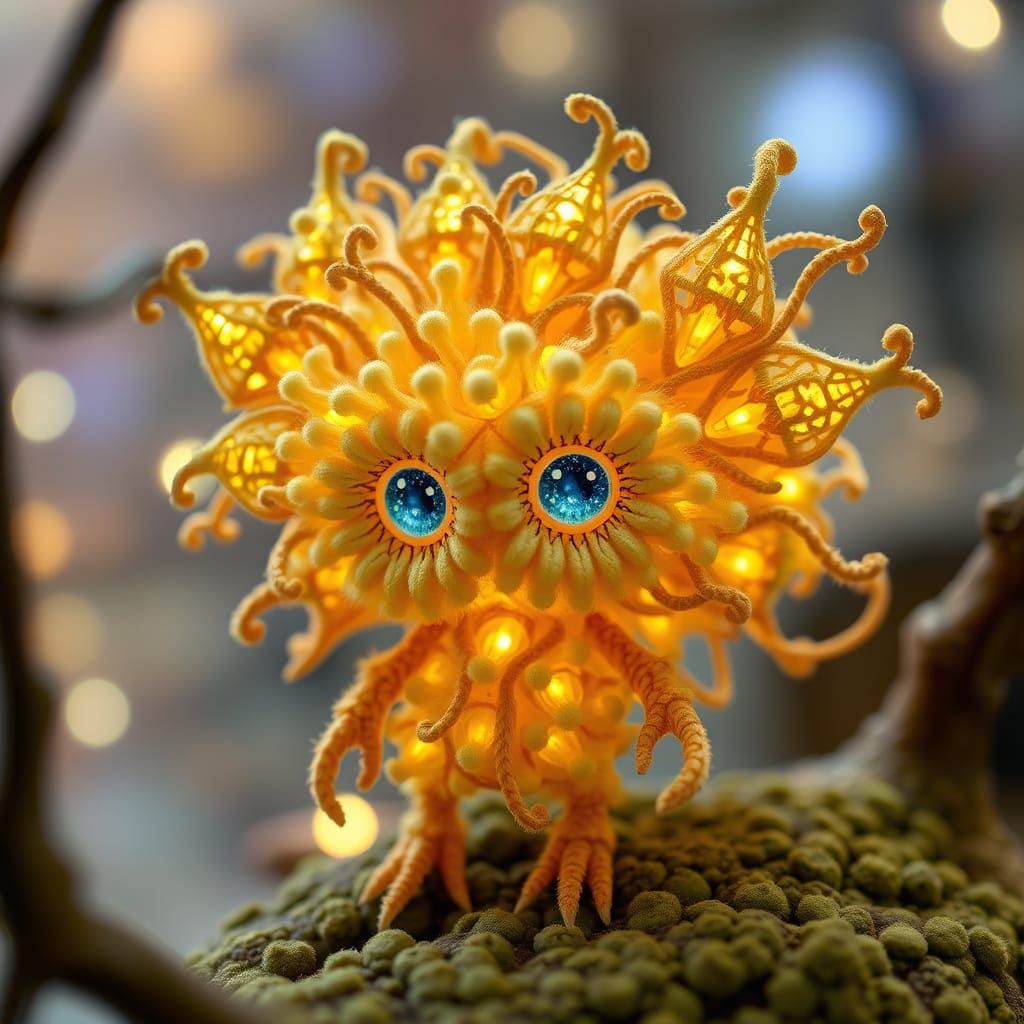 Adorable Chibi Fractal Pom Elf Monster with Lace Wings