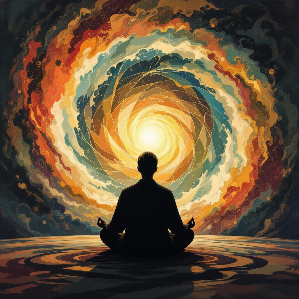 Meditation Figure in Chaotic Vortex, Surrealist Style