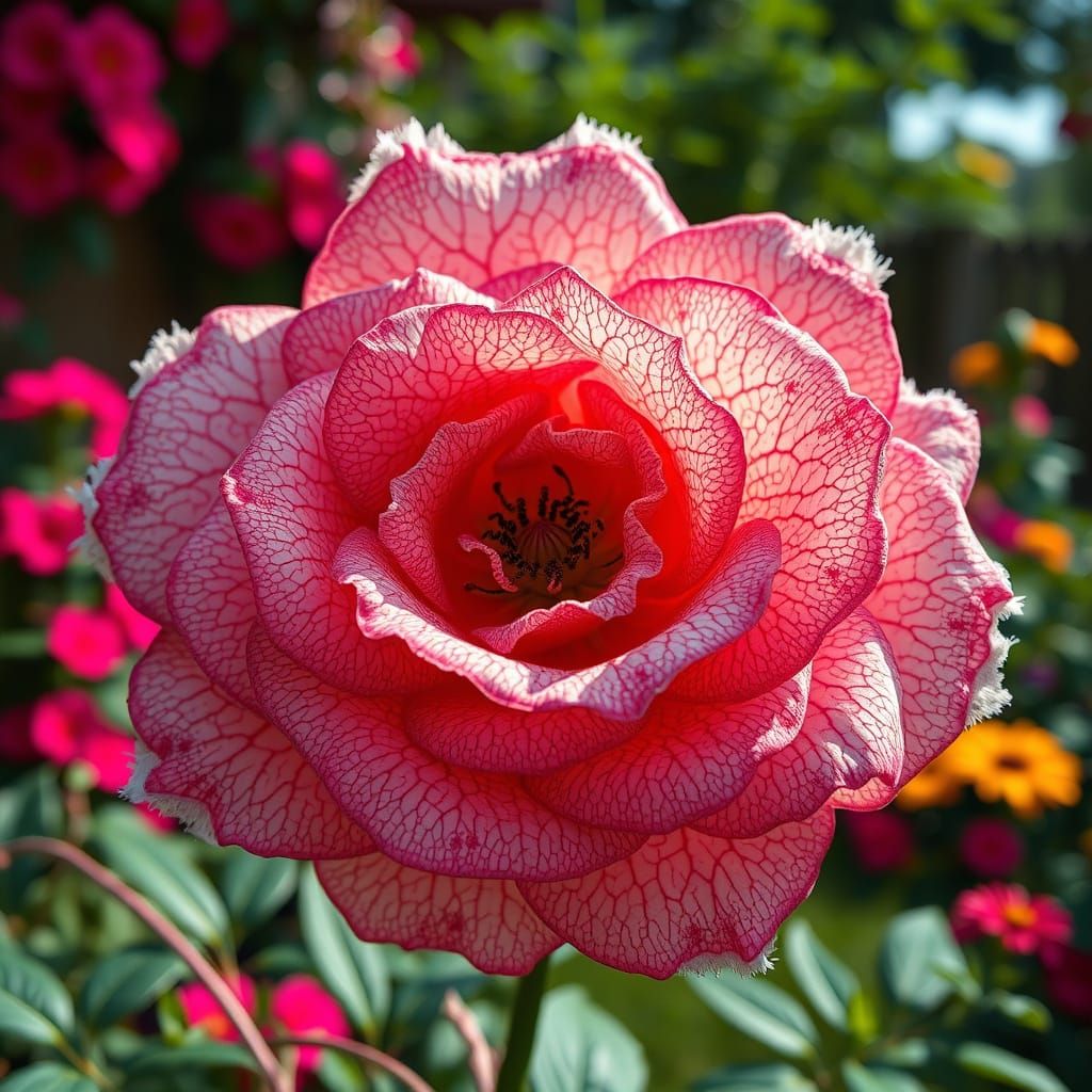 Ethereal Filigree Rose in Vibrant Permaculture Yard