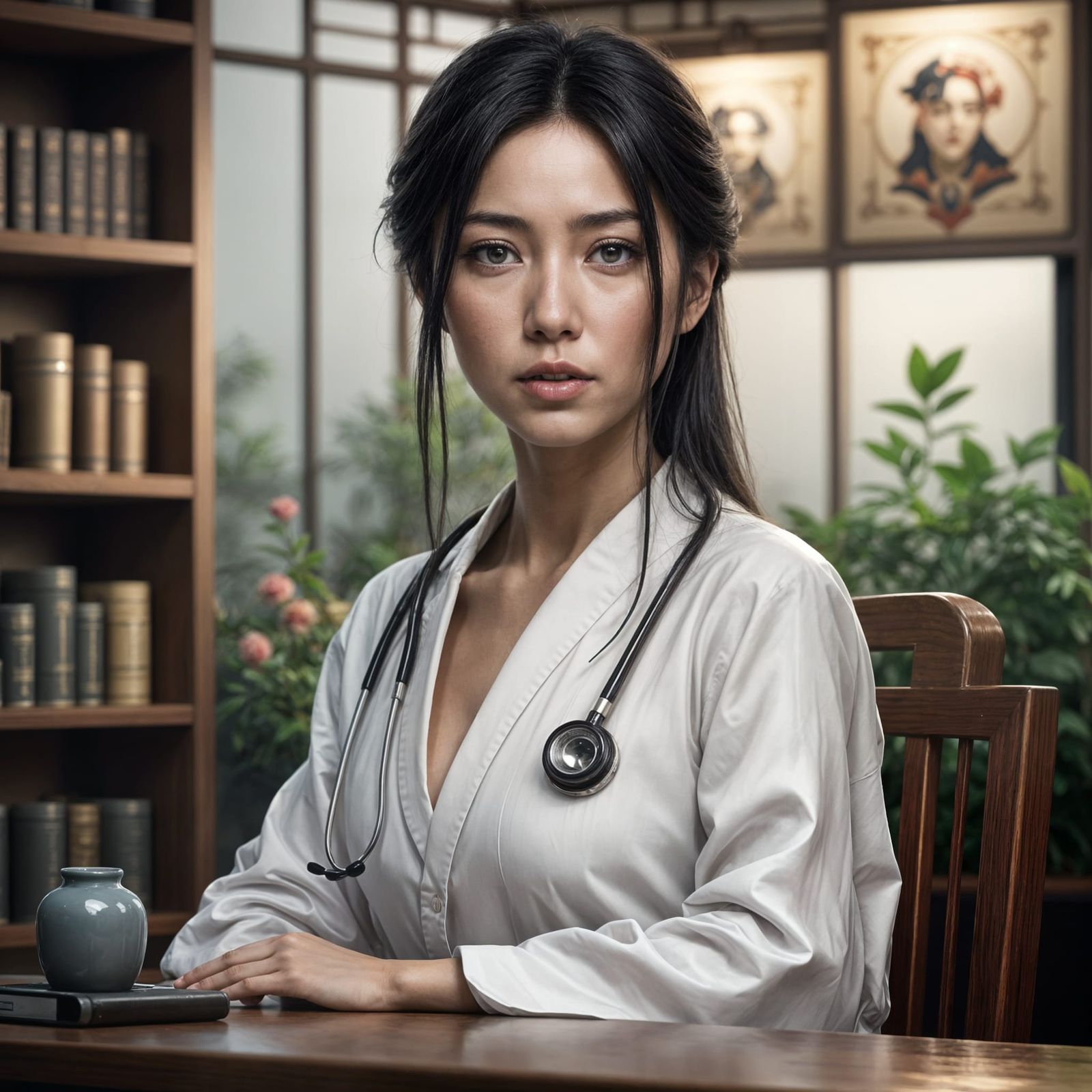 Traditional Japanese Doctor in Serene Medical Office
