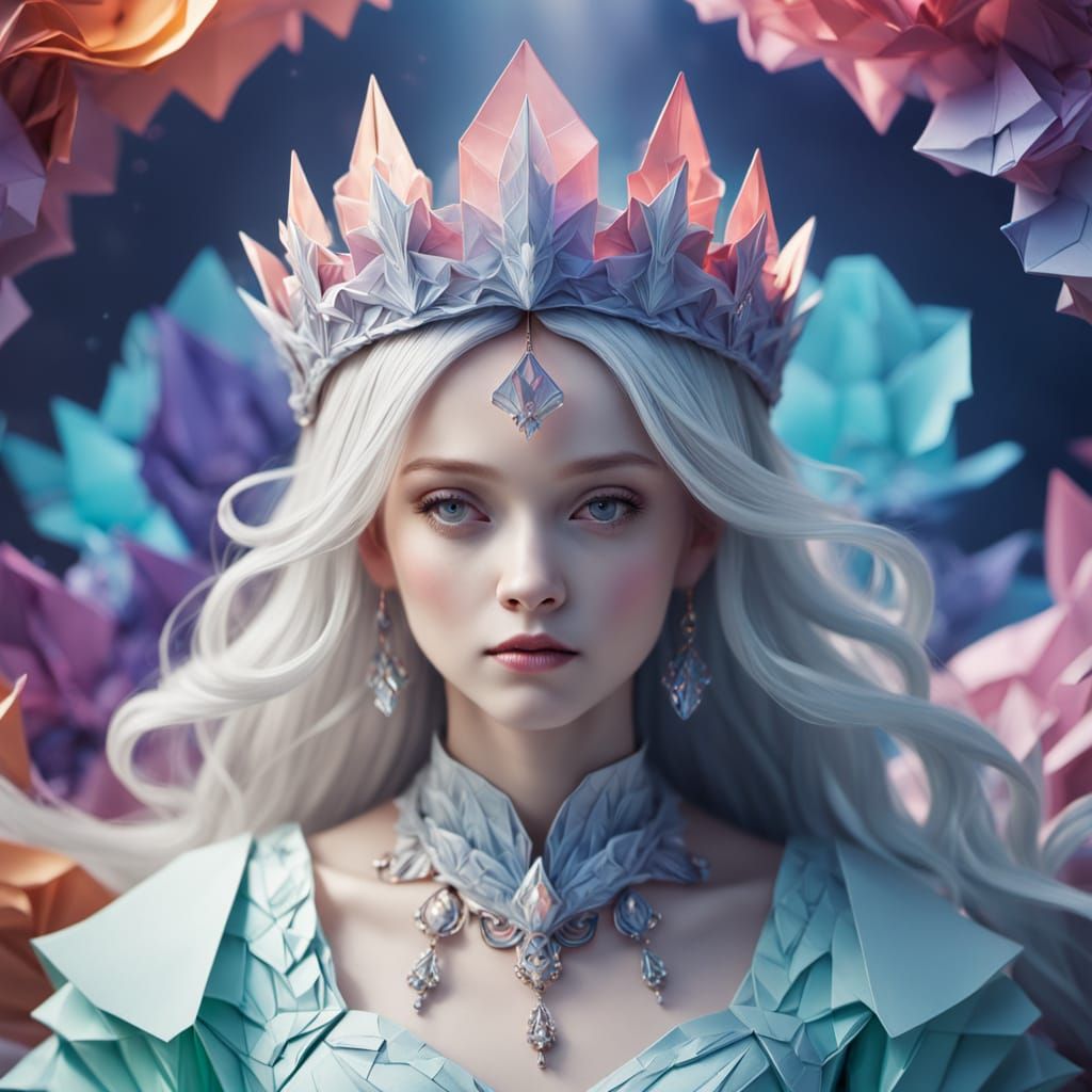 Paper Origami Empress in a Mystical Realm