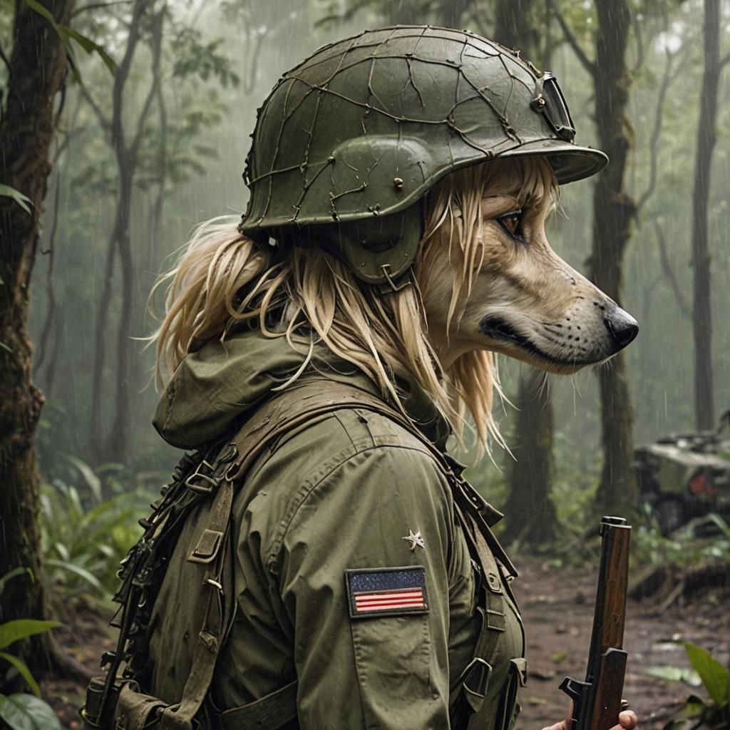 Canine Soldier in Vietnam, Realistic Digital Art