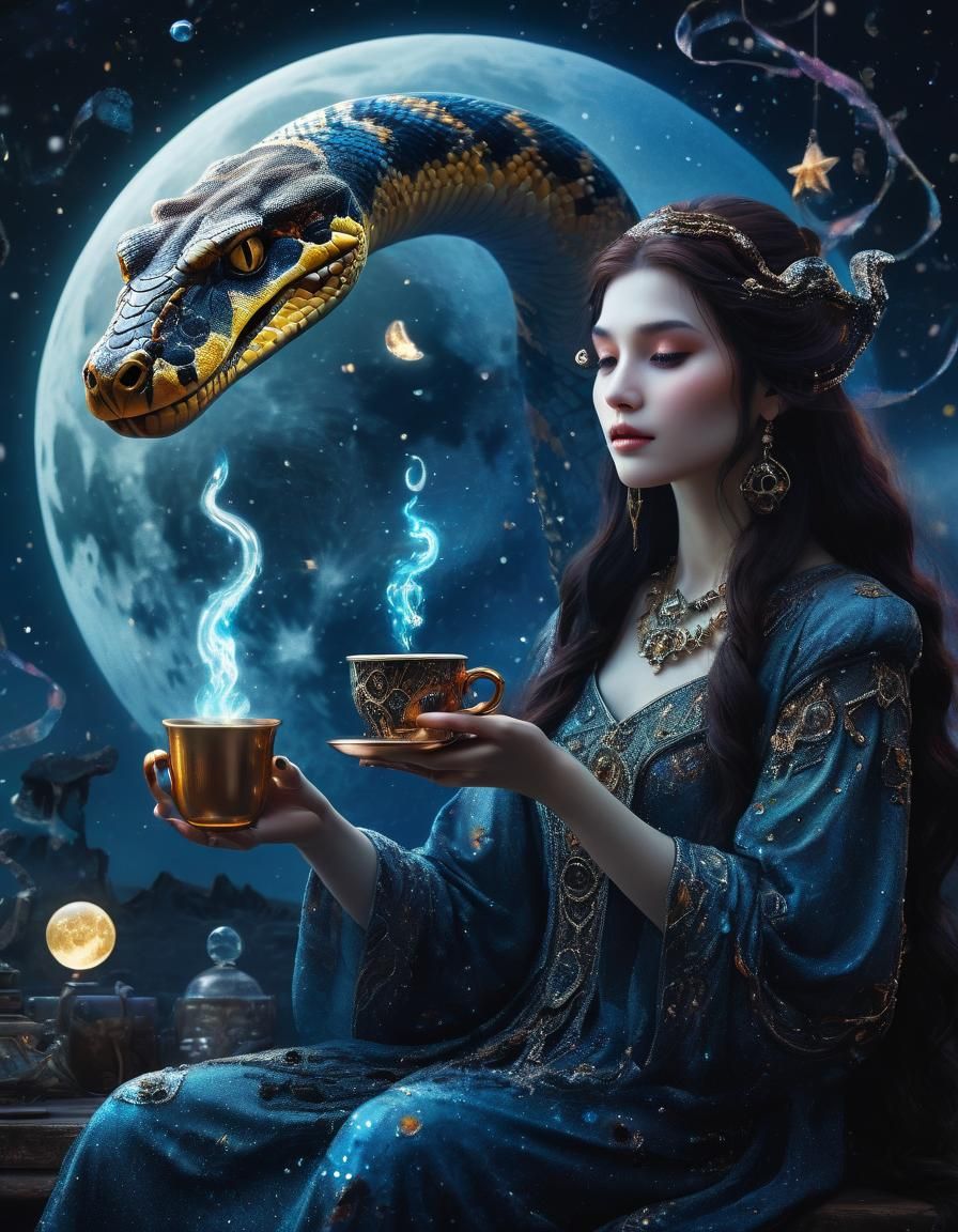 Surreal Sorceress Music Under Moon in Diamond Style