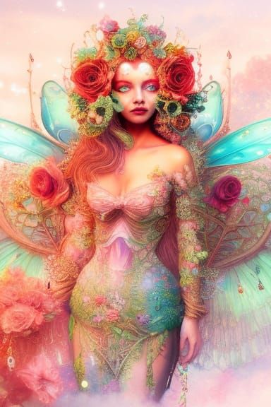 Radiant Fairy in Vogue Smile, Hyperdetailed Fantasy Art
