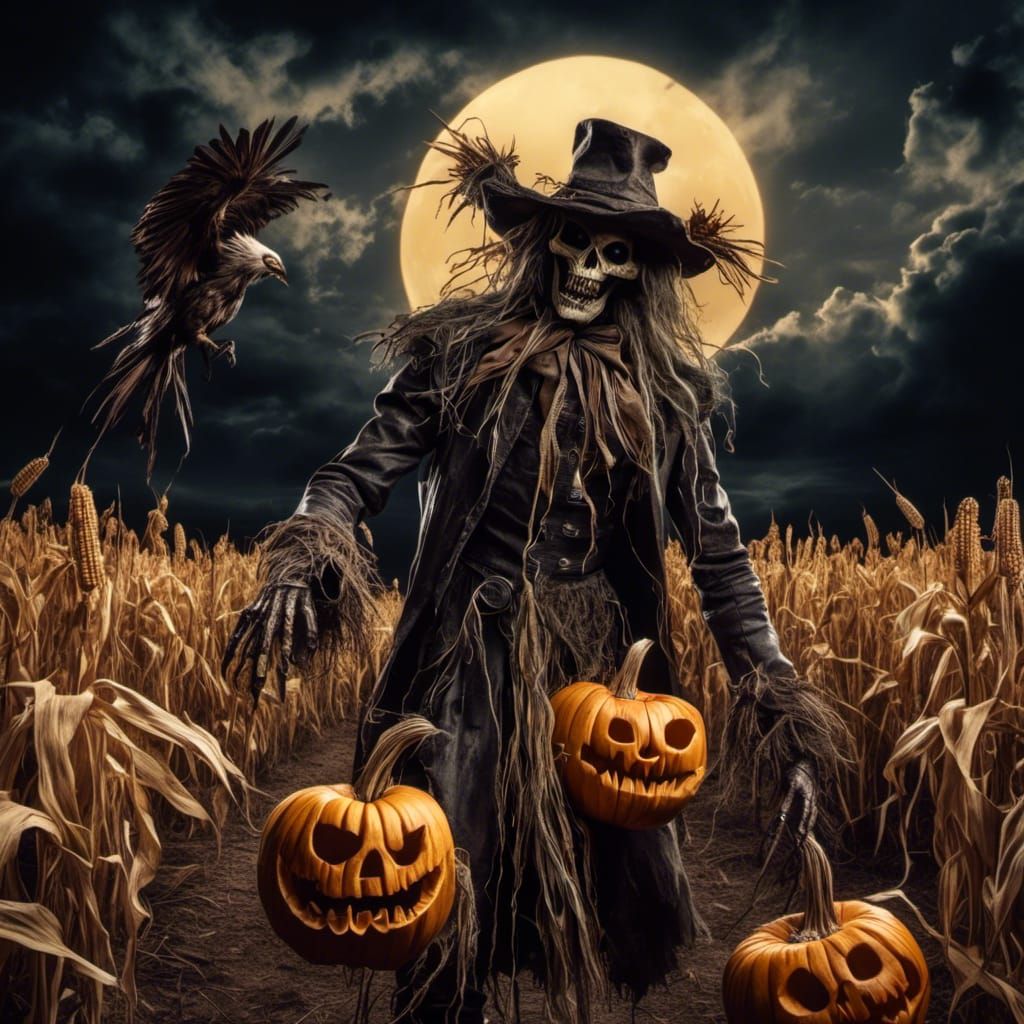 Nightmare Scarecrow in Cornfield: Folk Horror
