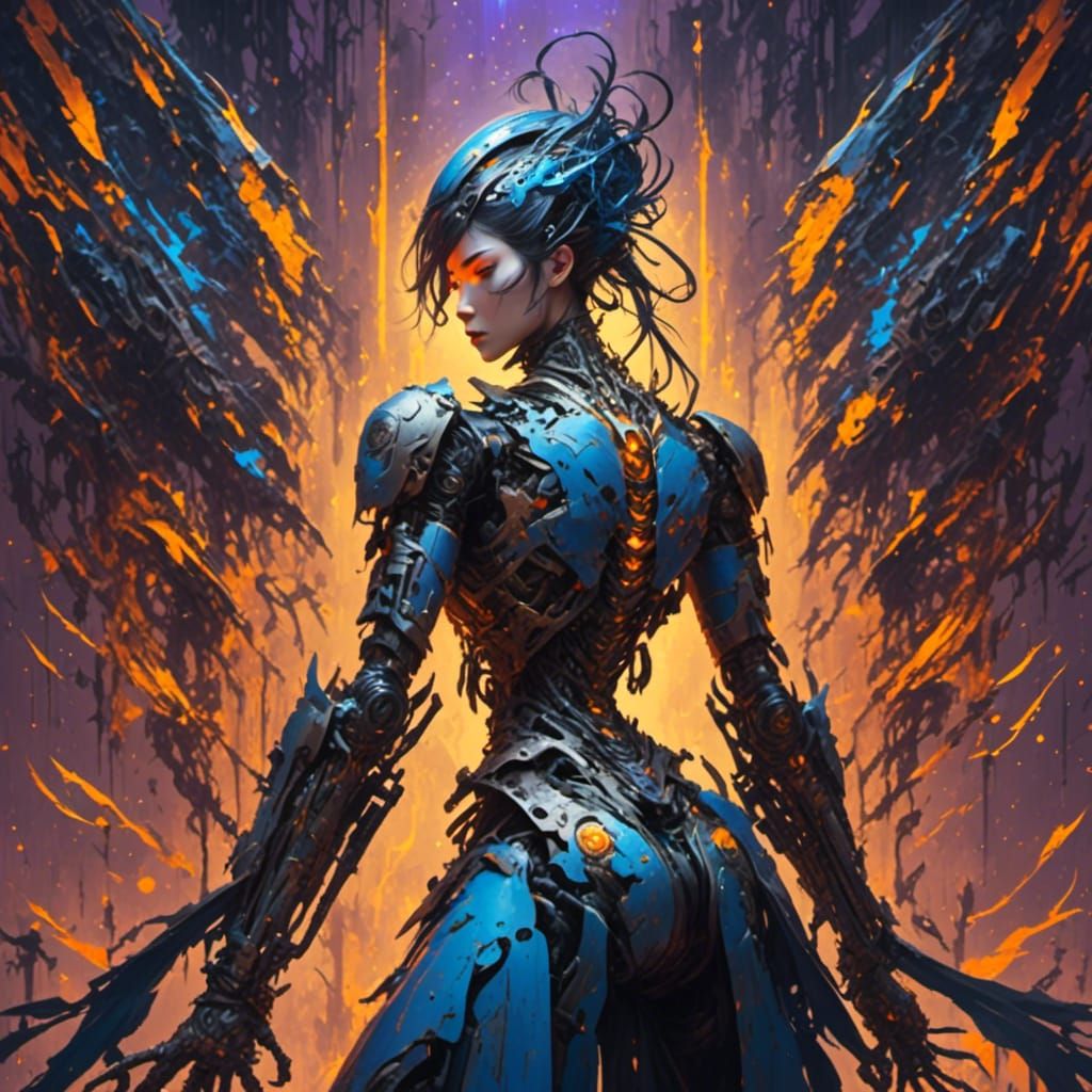 Asian Android in Steampunk Pop Art Style