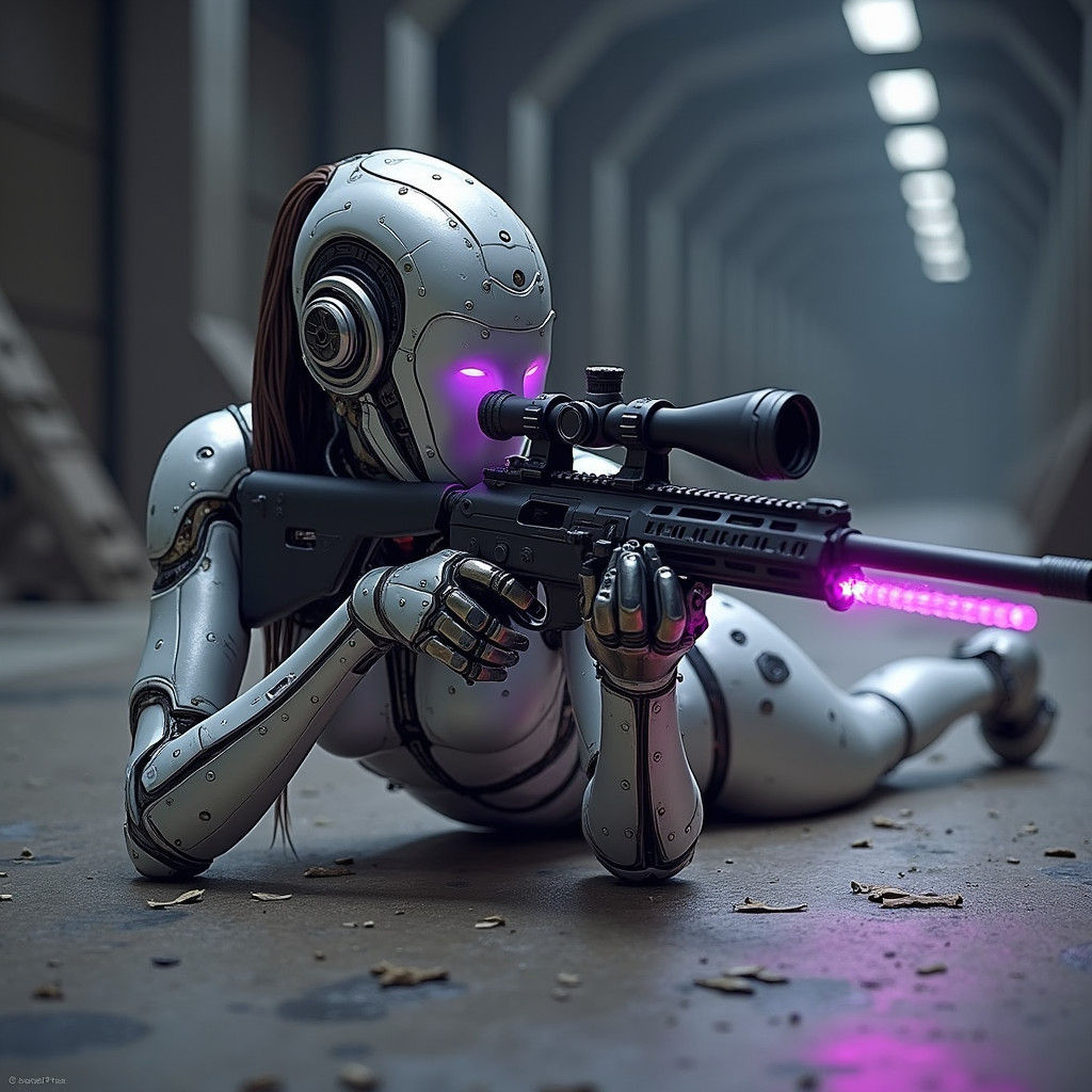 Futuristic Droid Sniper in Cyberpunk Style