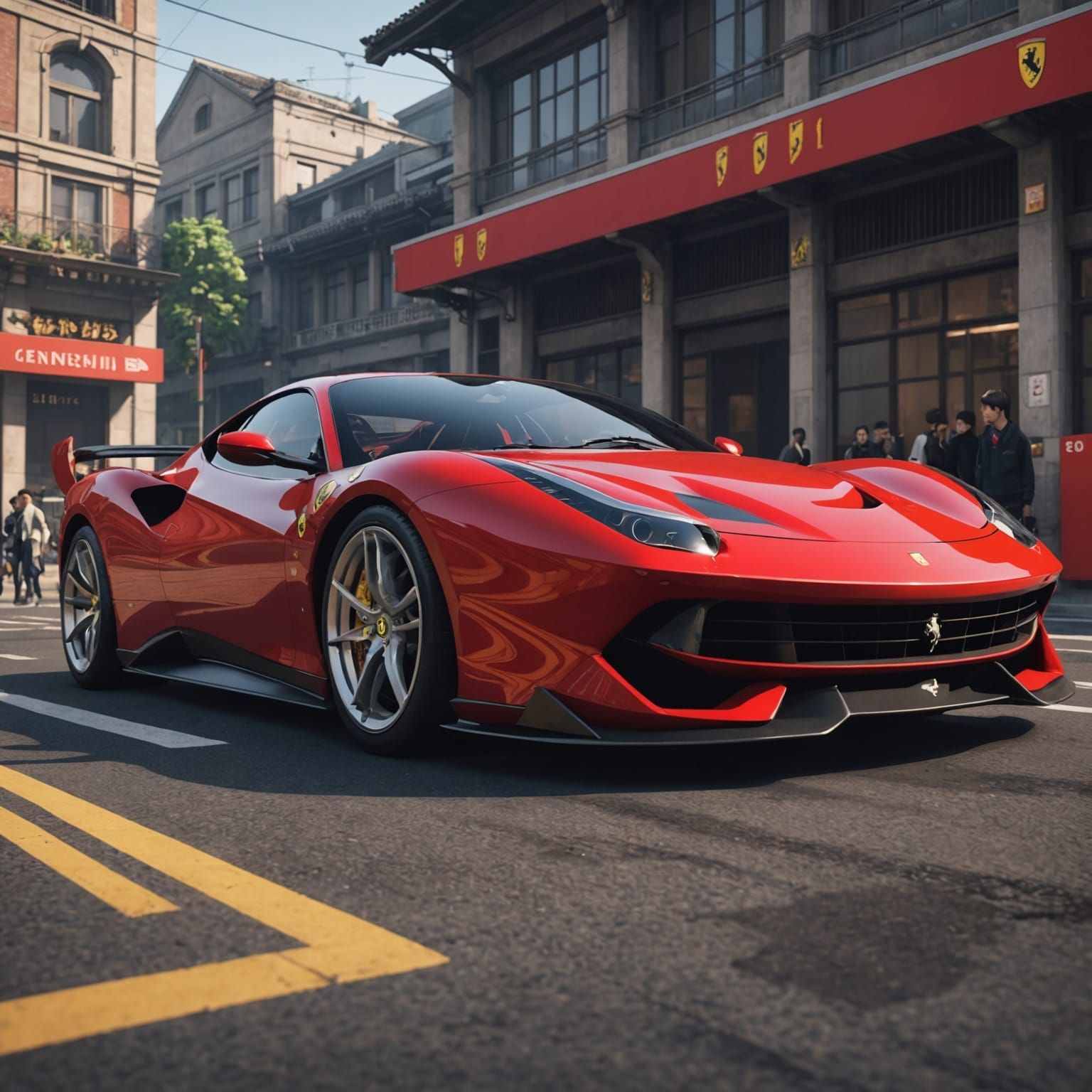 Futuristic Ferrari in Anime Style, Detailed 3D Render