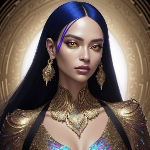 High-Fashion Digital Portrait of a Beautiful Woman in Vibran...